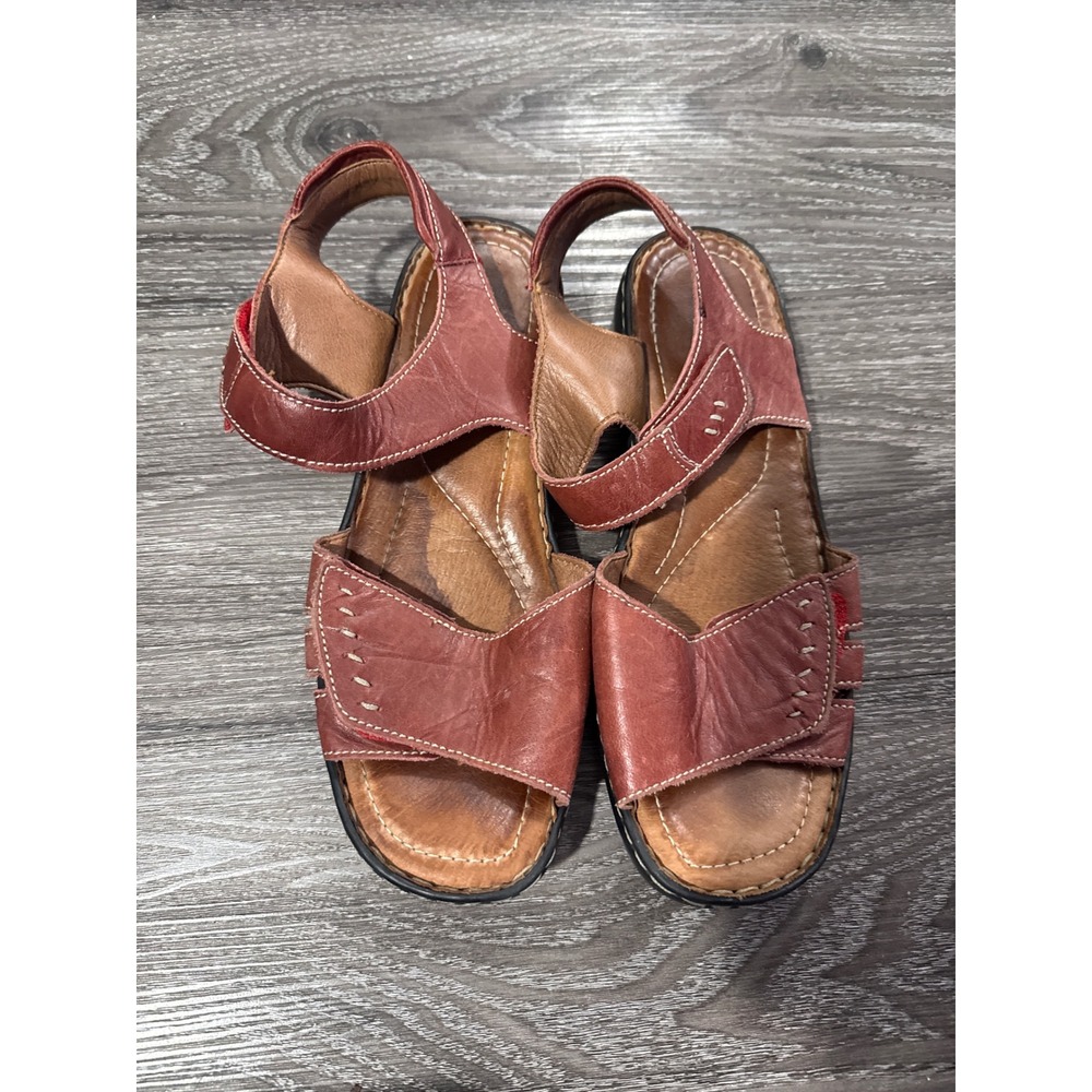 Josef‎ Seibel Rosalie Women 39 Red Brown Leather Slingback Comfort Sandals Shoes